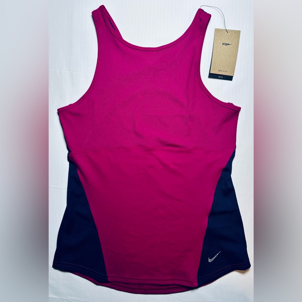 Nike Yoga Dri-Fit Ribbed Training Tank Berry Colorblock Women's Medium NEW